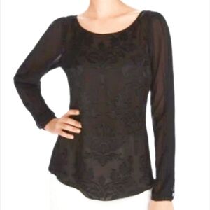 WHITE HOUSE BLACK MARKET Womens black sheer long sleeve top Velvet Blouse 12